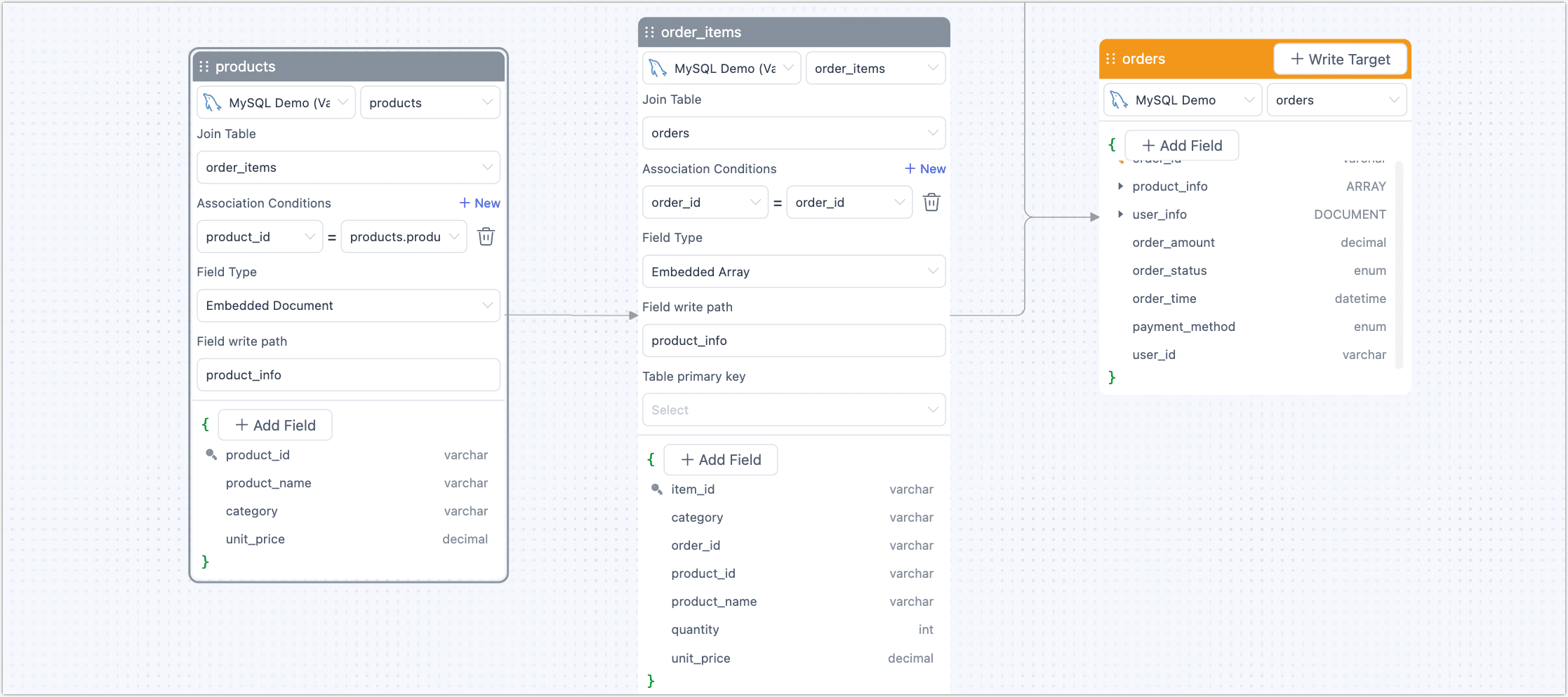 Add products to order_items table