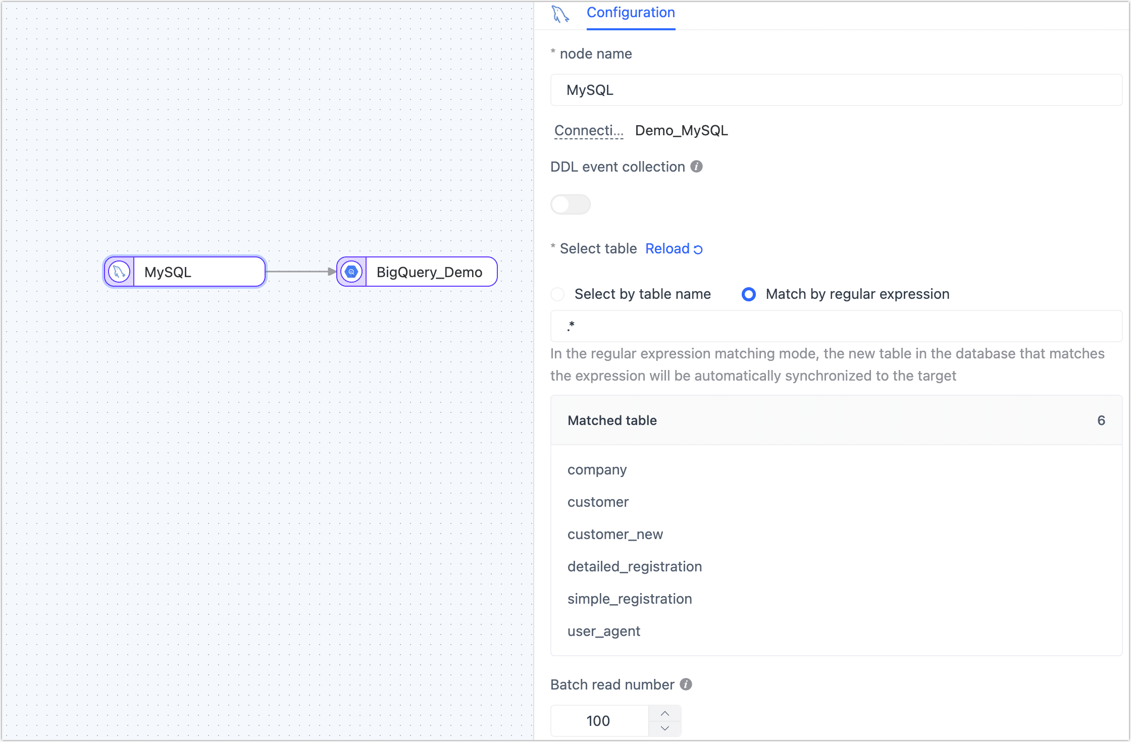 Select a table to synchronize